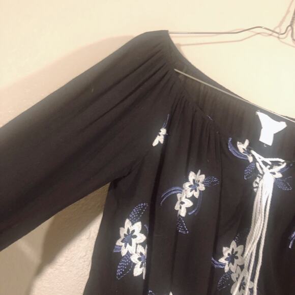 Nordstrom Sun & Shadow Floral Bell Long Sleeve Black Goth Boho Blouse Top - Picture 6 of 7